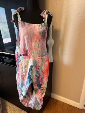 Watercolor Tie Dye Overalls Jump Suit Lightweight Tie Shoulder Boho Harem Romper